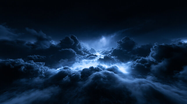 Dramatic Storm Clouds Illuminated by Lightning at Night
