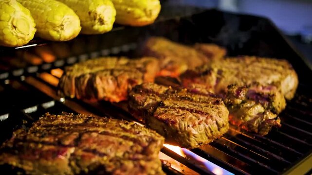 Grilled fish fillets with herbs and char marks on barbecue