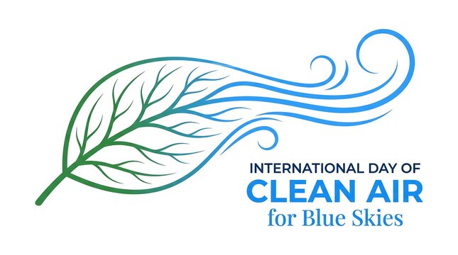 Stylized leaf made of flowing wind lines for International Day of Clean Air for Blue Skies