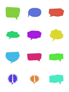 Set of colorful speech bubbles and comic thought clouds for communication and messaging design