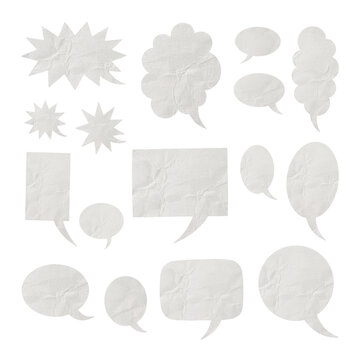 Collection of various blank speech bubbles on transparent background comic design.