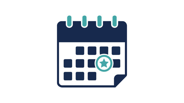 Calendar icon displaying a marked date with a star symbol to represent scheduling, event planning, and deadline management.