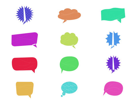 Set of colorful speech bubbles and chat boxes for communication and social media design elements