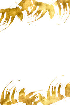 Gold sparkle splatter border. Gold Foil Frame vertical. Gold brush stroke on transparent background. Luxury golden frame line art background. Frame elegant  with gold line art. Design illustration.