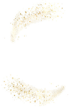 Gold Frame elegant  vertical with gold confetti spray art. Design illustration for decoration, wall decor, wallpaper, cover, banner, poster, card. Gold sparkle splatter Gold Foil Frame vertical. 