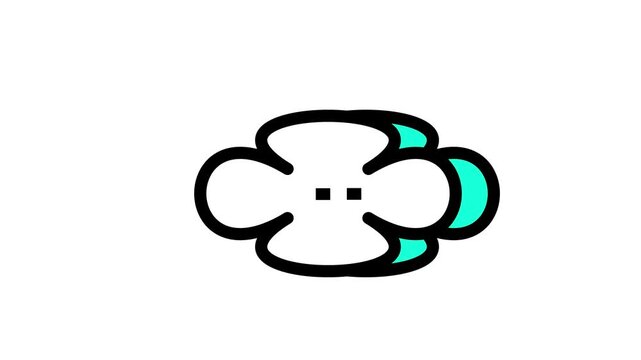 Abstract cloud or flower shape illustration with a thick black outline, two square dots, and a visual cyan glitch effect, modern icon design concept.