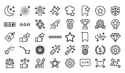 Obraz premium Minimal Stars Awards and Sparkle Linear Icon Pack with Premium Rating Favorite and Fireworks Symbols Vector