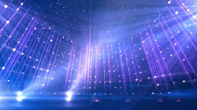 Shimmering revolving stage with projectors. Video in loop. 