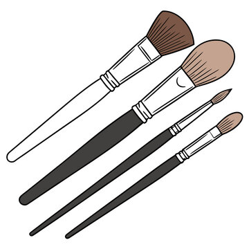 Set of professional makeup brushes in vector line art style