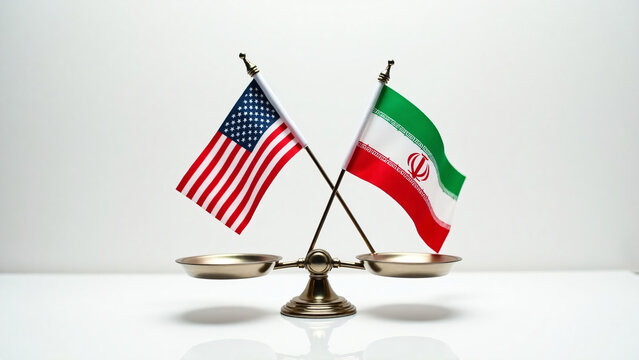 Balance Scale With National Flags Symbolizing Global Relations