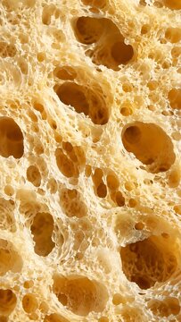 Golden baked bread interior pattern displaying natural yeast bubbles
