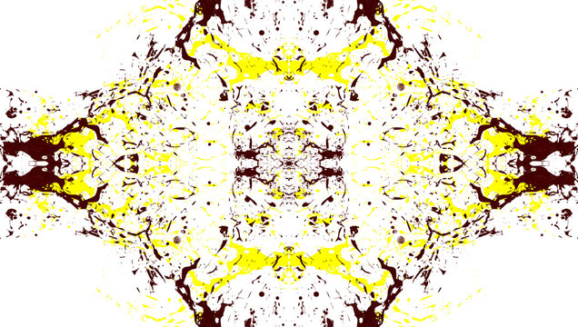 Manchas de tinta marr&oacute;n y amarillo usadas en psicolog&iacute;a para crear dibujos abstractos con fondo transparente	
