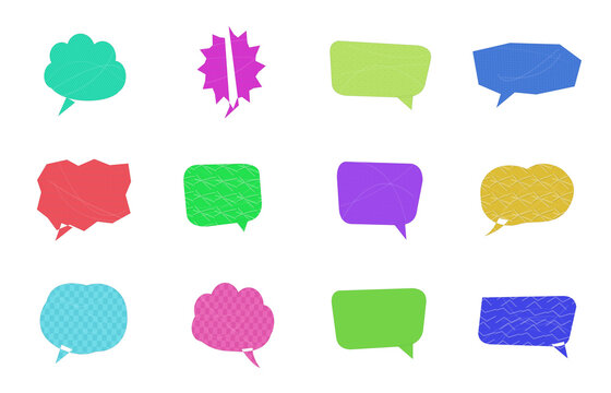 Set of colorful hand drawn speech bubbles and thought balloons for chat and communication design elements