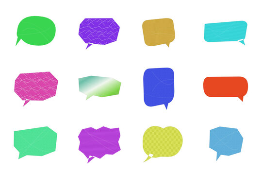Set of colorful speech bubbles and chat boxes for communication and social media design