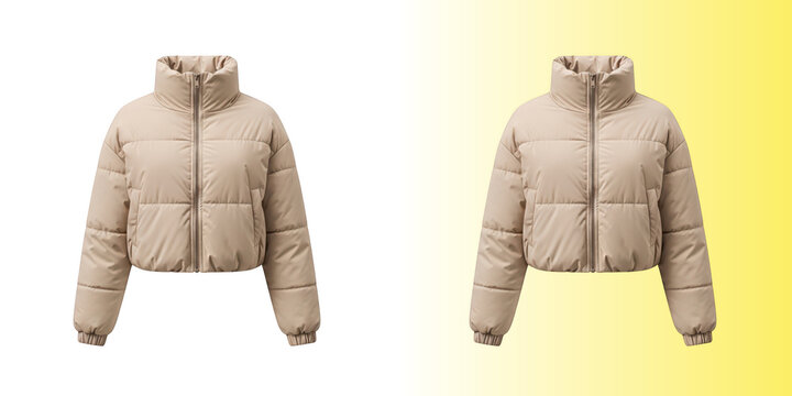 Beige puffer jacket isolated on transparent background