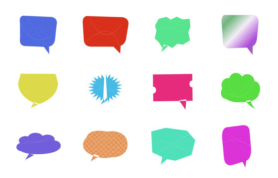 Set of colorful speech bubble icons and chat box shapes for design projects