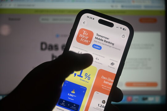 Germany - August 2,2026: Tomorrow mobile Banking App on phone