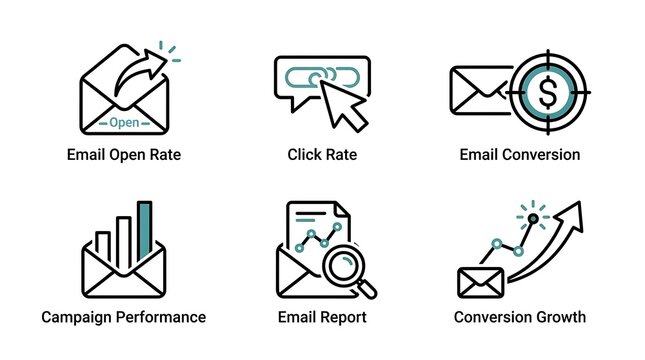Email Marketing Metrics and Analytics Icon Set