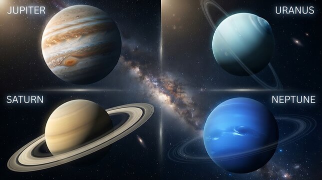 Jupiter saturn uranus and neptune planets in deep space