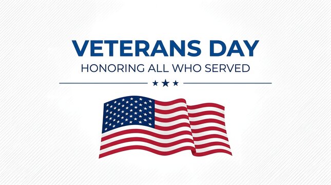 Red, white, and blue ribbon honoring veterans day with text stars stripes flag
