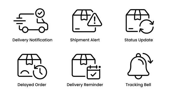 Logistics and Delivery Notification Line Icon Set