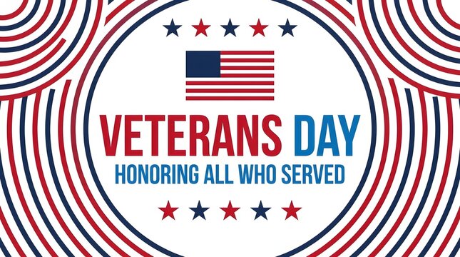 Red, white, and blue veterans day poster with stars and ribbon