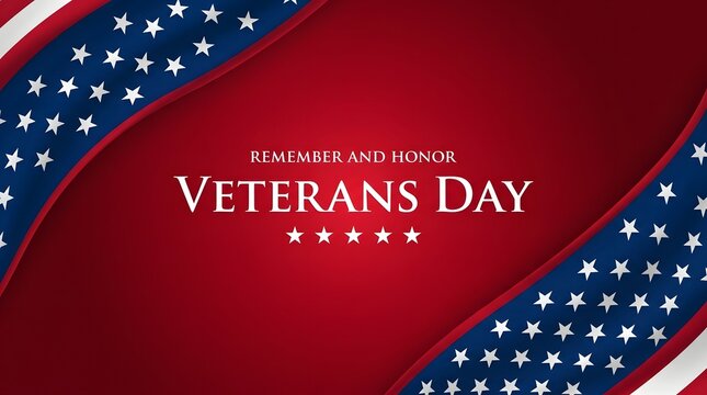 Red, white, and blue veterans day poster with stars and text