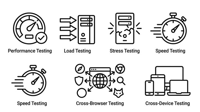 Software Performance and Quality Assurance Testing Icon Set