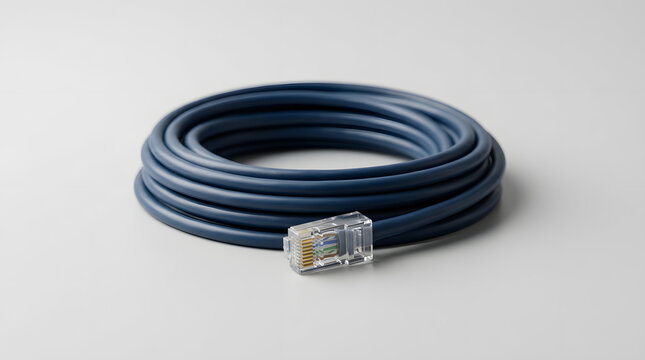 Ethernet network cable with RJ45 connector on minimalist surface