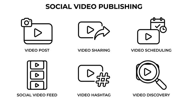 Social Video Publishing Icon Set for Content Marketing