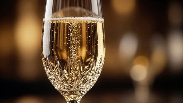 Glass of sparkling champagne with rising bubbles in low light wine drink alcohol luxury toast wine drink alcohol