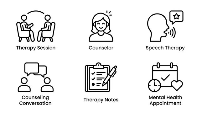 Mental Health and Therapy Line Icon Set for Counseling