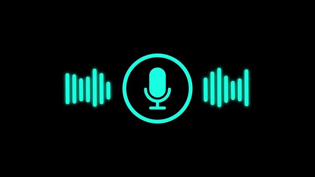Microphone Speaking and Audio Waveform Animation for Podcast Broadcasting and Live Communication,Microphone icon animation on black background. music bar in microphone icon of Motion graphics concept.