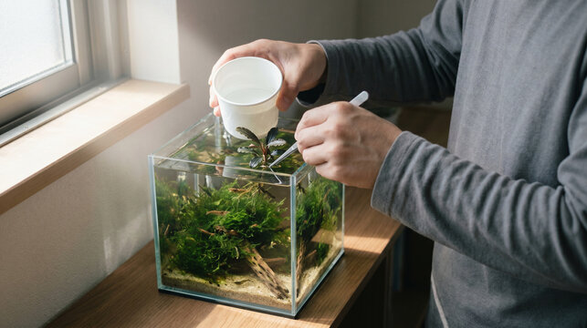 Morning Nano Tank Care: Hands Feeding and Checking the Planted Setup