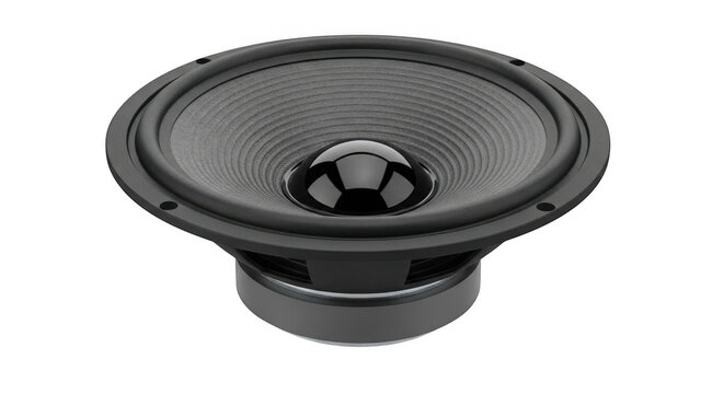 Audio speaker driver with corrugated surround in studio lighting isolated on transparent background