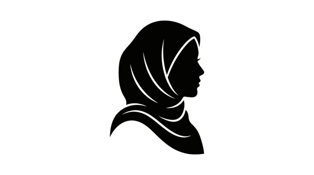 Woman wearing hijab profile silhouette against a white background