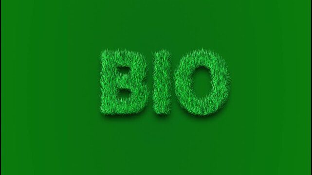 Grass textured letters forming word BIO on green background. Sustainable lifestyle and eco friendly design, organic concept