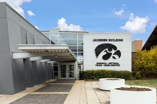 Iowa City, IA, USA - October 28, 2025: The Jacobson Building is an indoor practice facility at the University of Iowa for the baseball, softball, track, and cross country athletes.