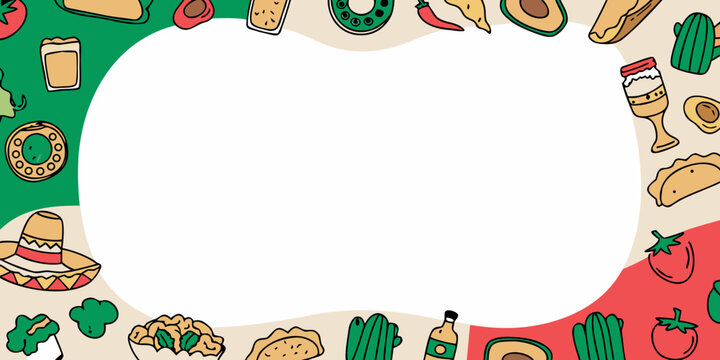 Mexican food and cultural elements form a colorful vector illustration
