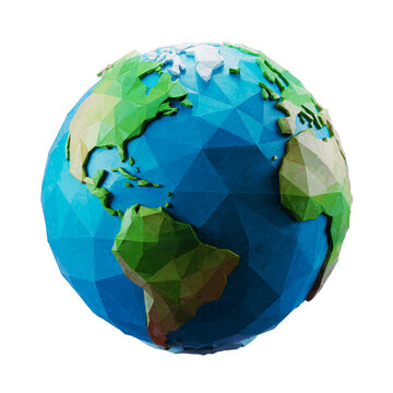 3D low poly paper style earth globe icon