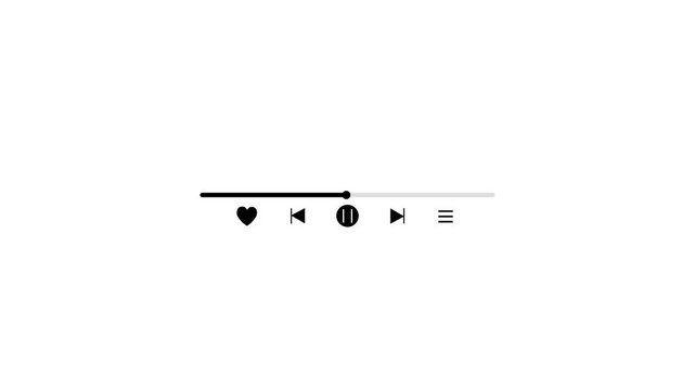 audio or video player progress loading bar,Video and audio music play button icon on white background, Modern video player timeline interface template animated, 4k