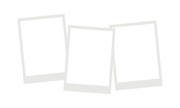 Three blank white instant photo frames with clean borders on transparent background for photos.