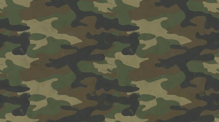 Fototapeta premium Seamless Military Camouflage Background Texture with Woodland Green and Brown Organic Pattern for Tactical, Outdoor and Military Designs