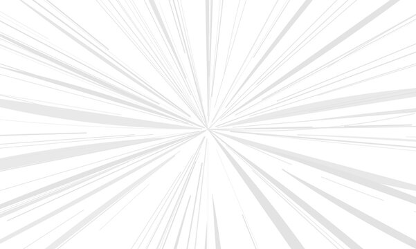 Anime speed lines background with white motion rays zooming from center for action manga effects on transparent checker backdrop.