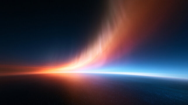 Earth Horizon with Glowing Aurora in Outer Space