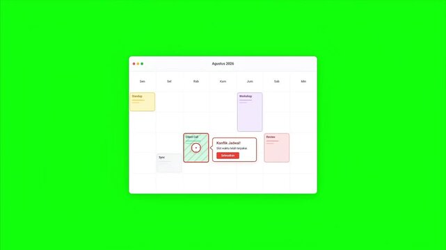 Digital Business Calendar Scheduling Conflict on Green Screen