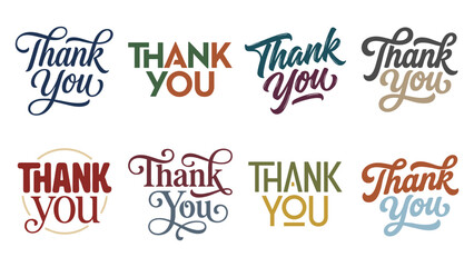 Thank you vector text in various calligraphic and block styles for design projects and greetings © MstRina