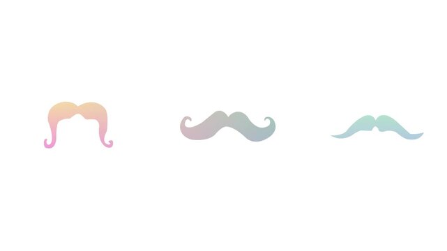 Colorful Gradient Moustache Icons Motion Graphics Animation Set for Movember Barber Shop Grooming and Father Day Concept