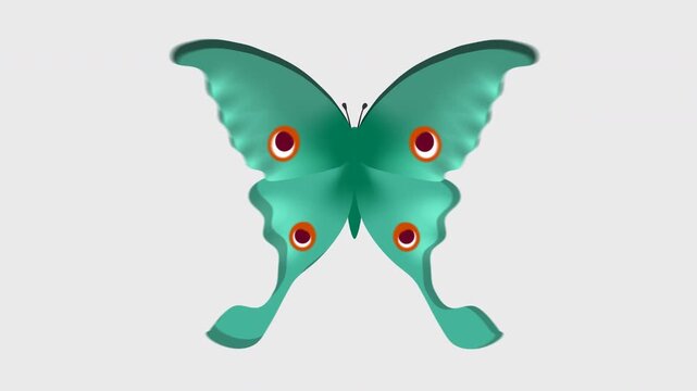 Animated Emerald Luna Moth Flapping Wings Seamless Loop, Vector Cartoon Animation, Isolated on Alpha Channel Transparent Background, Magic Fantasy Insect Stock Video