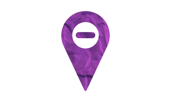 Purple map pin icon with minus sign for navigation and location restriction concepts